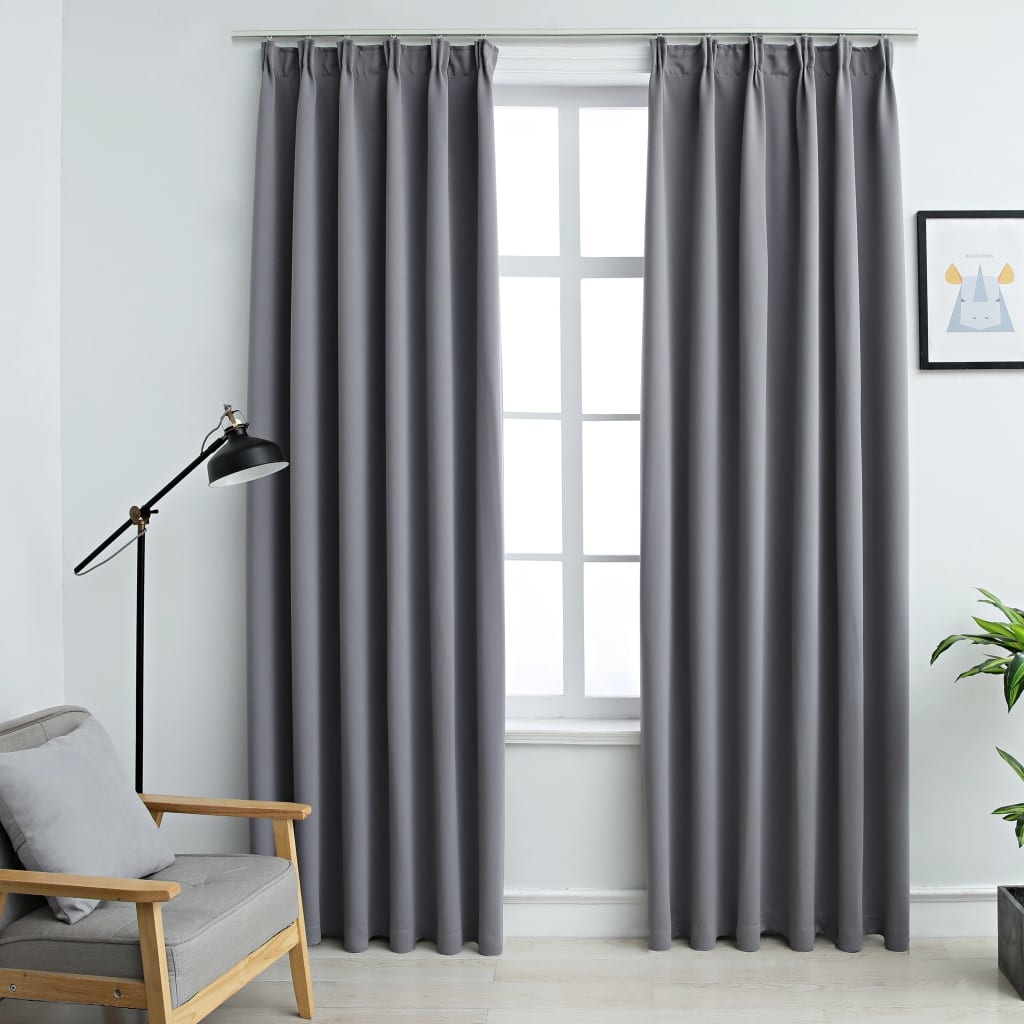 VidaXL Gordijnen verduisterend met haken 2 st 140x175 cm grijs