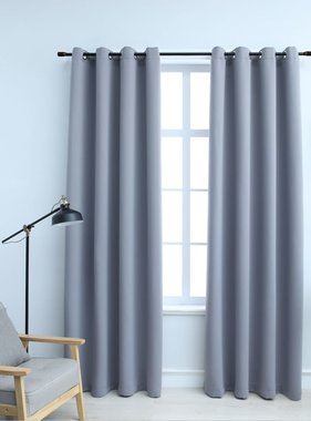 VidaXL Gordijn verduisterend met metalen ringen 2 st 140x225 cm grijs