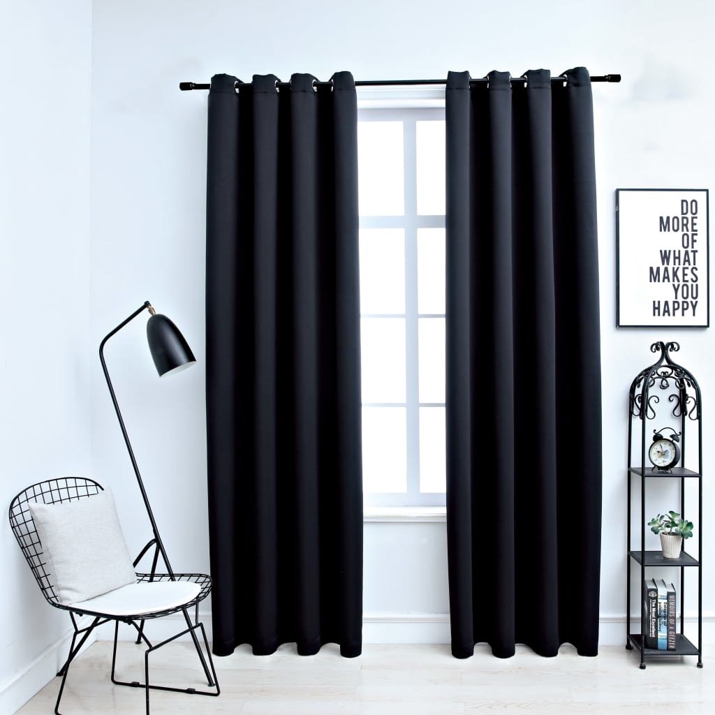 VidaXL Gordijn verduisterend met metalen ringen 2 st 140x175 cm zwart