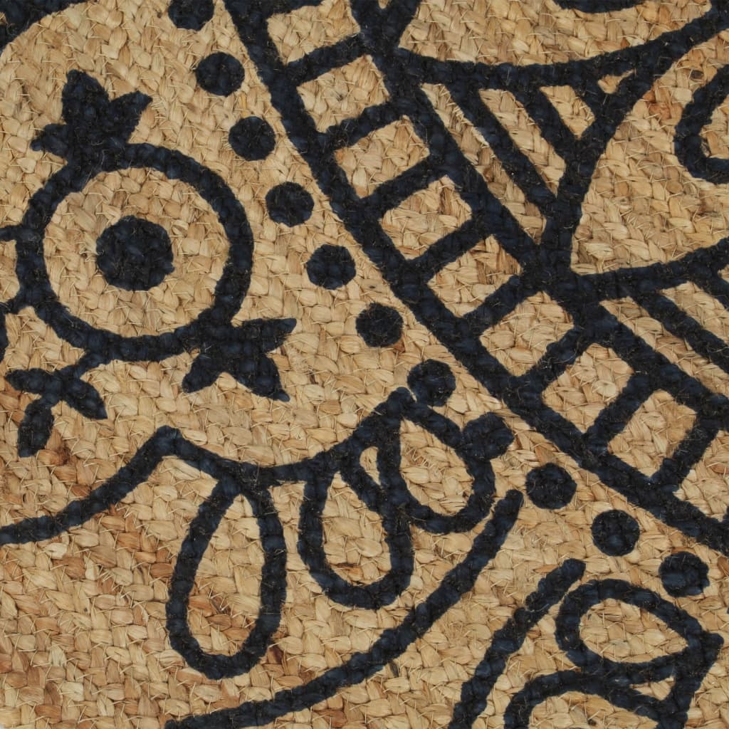 VidaXL Vloerkleed handgemaakt met donkerblauwe print 90 cm jute