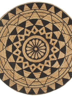 VidaXL Vloerkleed handgemaakt met zwarte print 150 cm jute