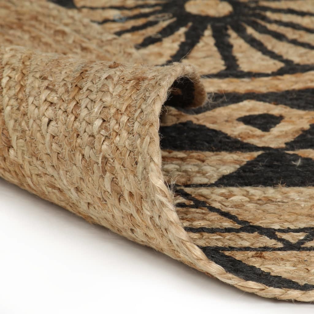 VidaXL Vloerkleed handgemaakt met zwarte print 120 cm jute