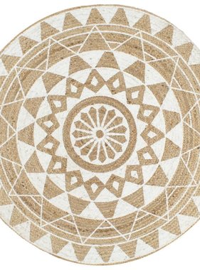VidaXL Vloerkleed handgemaakt met witte print 120 cm jute