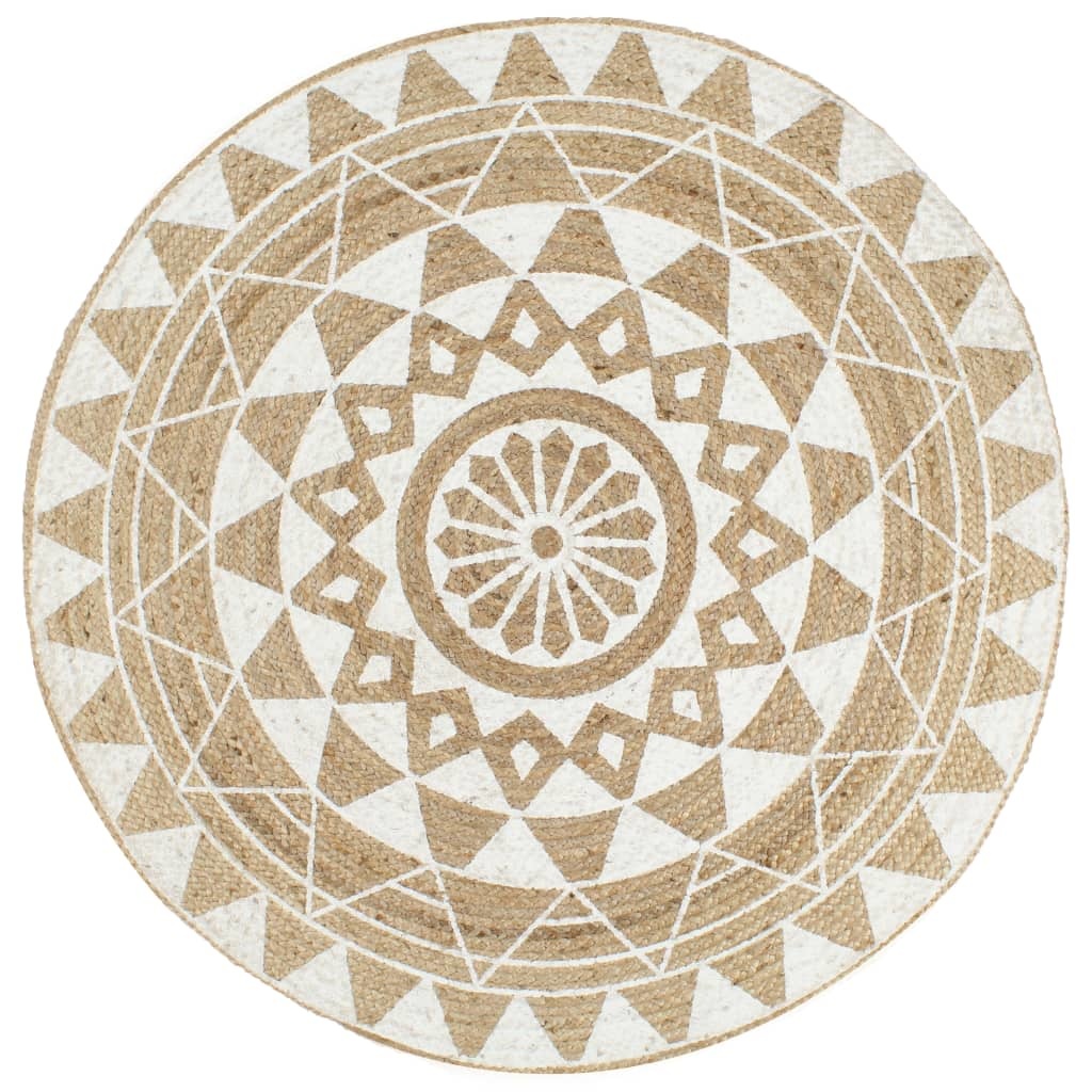 VidaXL Vloerkleed handgemaakt met witte print 90 cm jute
