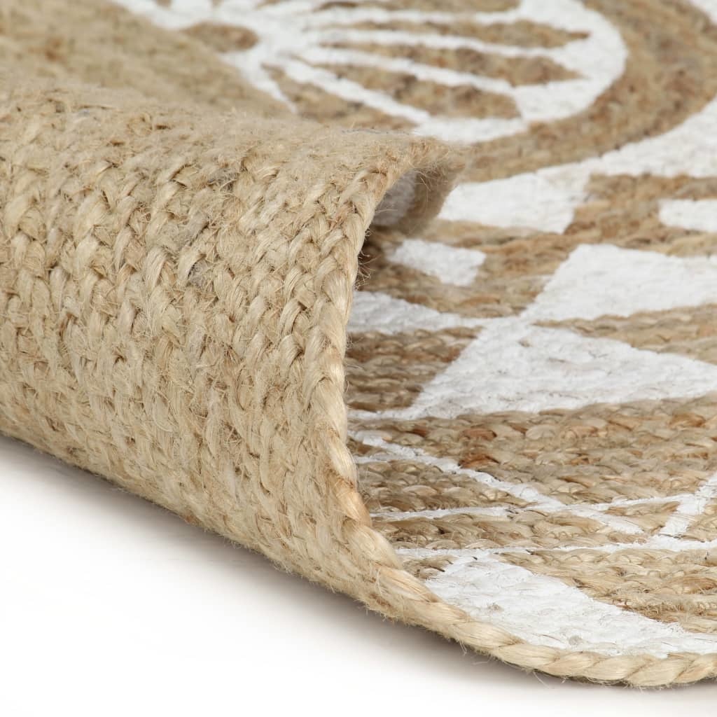VidaXL Vloerkleed handgemaakt met witte print 90 cm jute