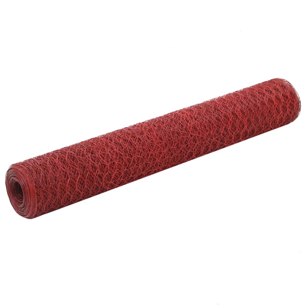 VidaXL Kippengaas 25x1 m staal met PVC coating rood