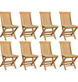 VidaXL Tuinstoelen 8 st met bladpatroon kussens massief teakhout