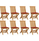 VidaXL Tuinstoelen 8 st met rode kussens massief teakhout