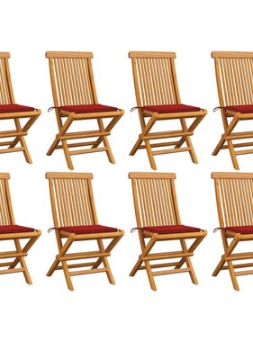 VidaXL Tuinstoelen 8 st met rode kussens massief teakhout