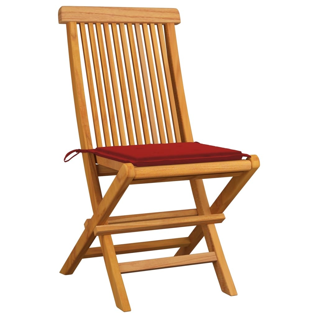 VidaXL Tuinstoelen 8 st met rode kussens massief teakhout