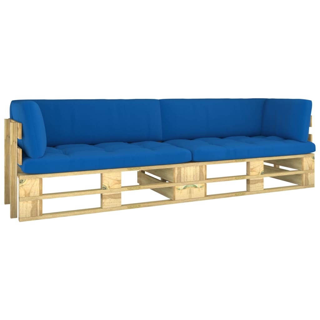 VidaXL Tweezitsbank pallet met kussens groen geïmpregneerd grenenhout