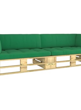 VidaXL Tweezitsbank pallet met kussens groen geïmpregneerd grenenhout