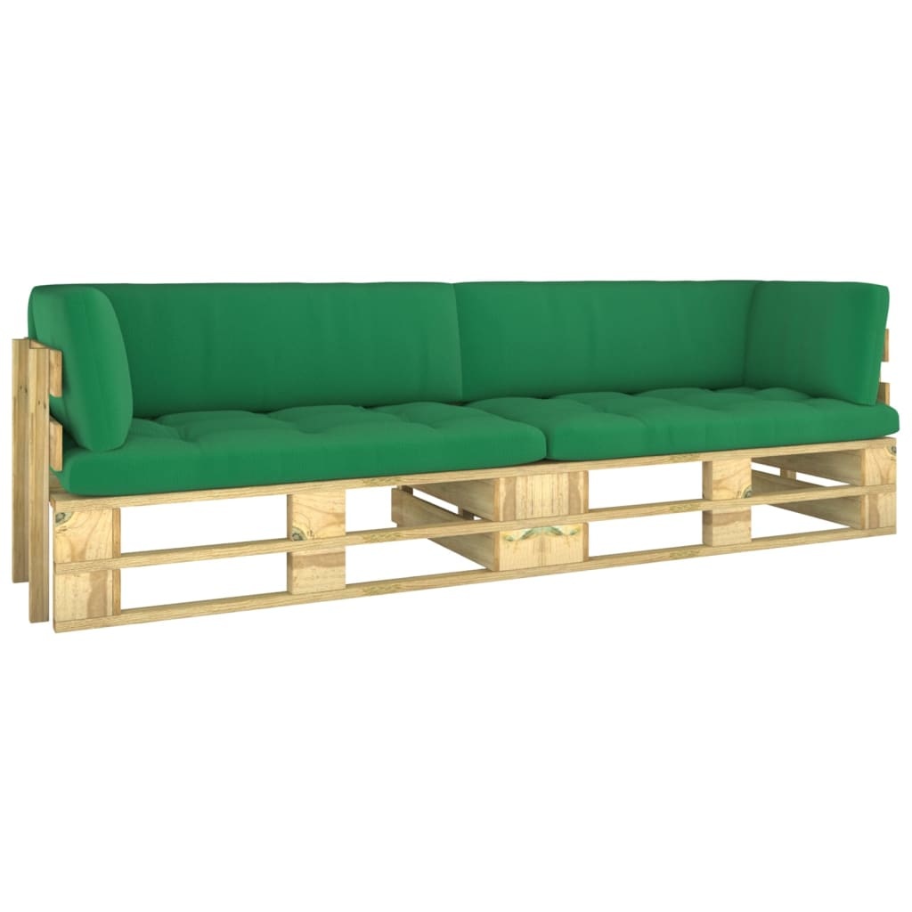 VidaXL Tweezitsbank pallet met kussens groen geïmpregneerd grenenhout