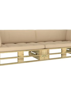 VidaXL Tweezitsbank pallet met kussens groen geïmpregneerd grenenhout