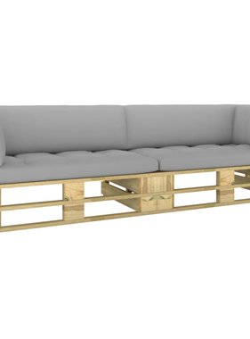 VidaXL Tweezitsbank pallet met kussens groen geïmpregneerd grenenhout