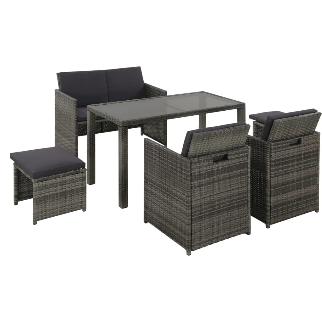 VidaXL 6-delige Tuinset met kussens poly rattan grijs