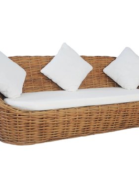 VidaXL Driezitsbank met kussens natuurlijk rattan