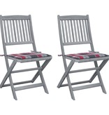 VidaXL Tuinstoelen 2 st inklapbaar met kussens massief acaciahout