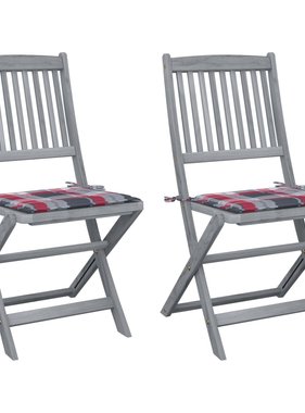VidaXL Tuinstoelen 2 st inklapbaar met kussens massief acaciahout