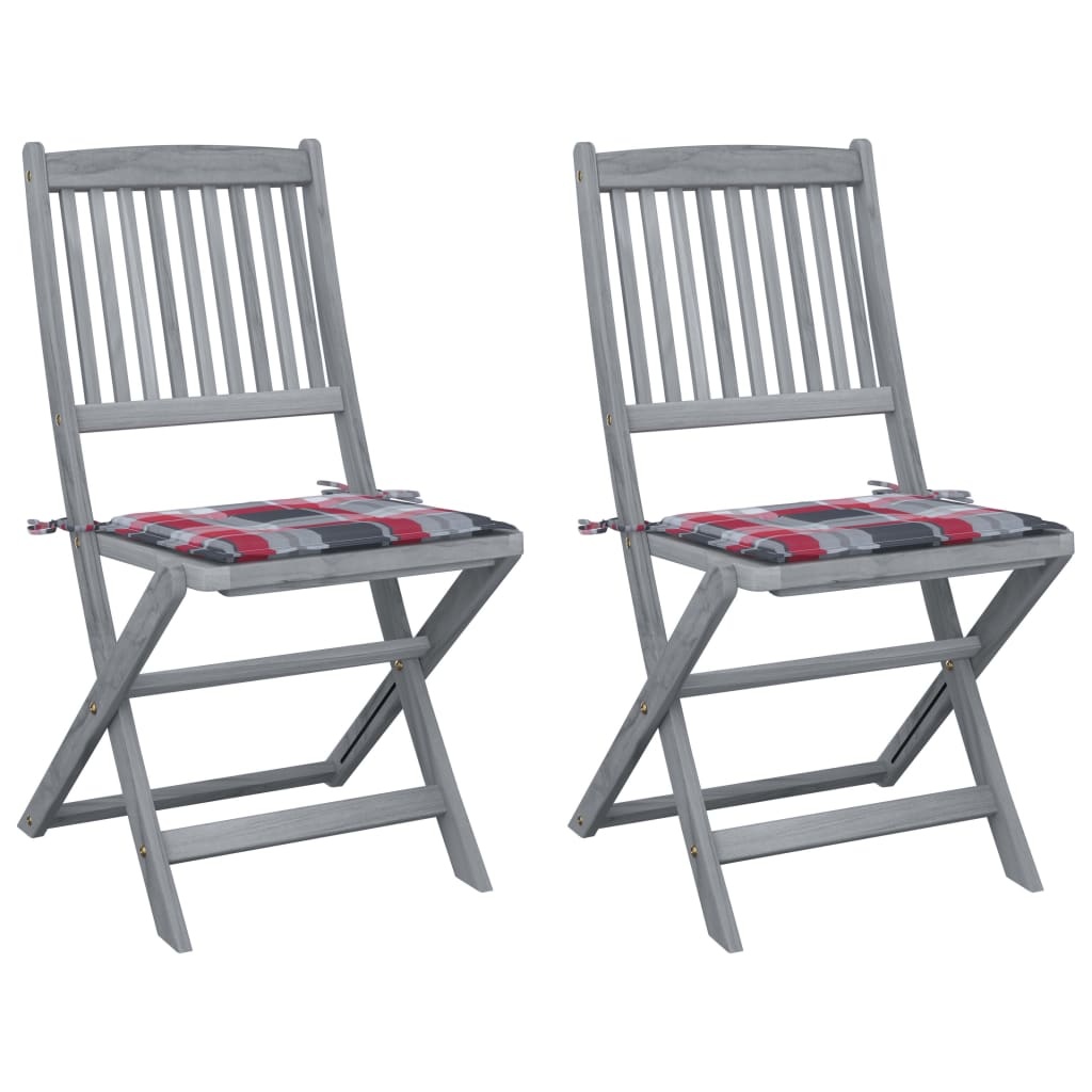 VidaXL Tuinstoelen 2 st inklapbaar met kussens massief acaciahout
