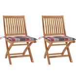 VidaXL Tuinstoelen 2 st met rood geruite kussens massief teakhout