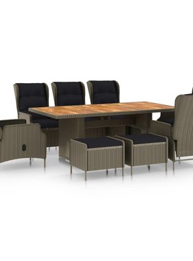 VidaXL 9-delige Tuinset met kussens poly rattan bruin