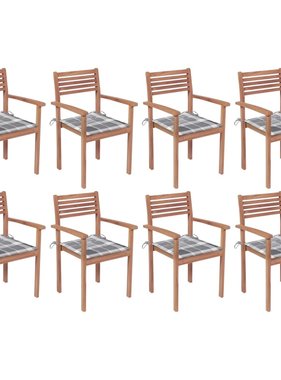 VidaXL Tuinstoelen stapelbaar 8 st met kussens massief teakhout