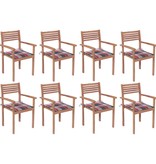 VidaXL Tuinstoelen stapelbaar 8 st met kussens massief teakhout