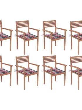 VidaXL Tuinstoelen stapelbaar 8 st met kussens massief teakhout