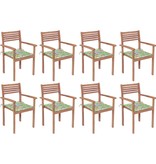 VidaXL Tuinstoelen stapelbaar 8 st met kussens massief teakhout