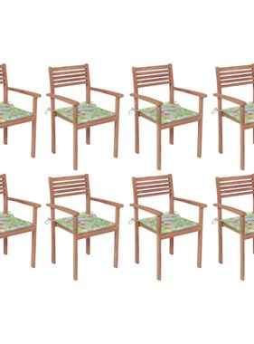 VidaXL Tuinstoelen stapelbaar 8 st met kussens massief teakhout