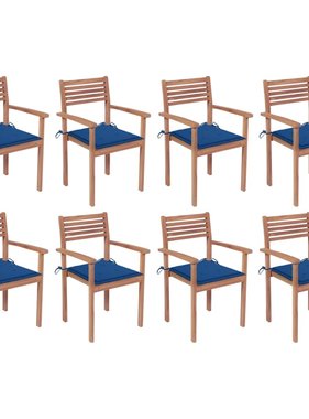VidaXL Tuinstoelen stapelbaar 8 st met kussens massief teakhout