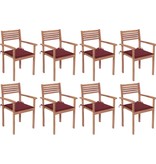 VidaXL Tuinstoelen stapelbaar 8 st met kussens massief teakhout