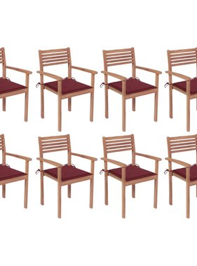 VidaXL Tuinstoelen stapelbaar 8 st met kussens massief teakhout