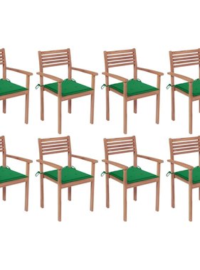 VidaXL Tuinstoelen stapelbaar 8 st met kussens massief teakhout