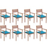 VidaXL Tuinstoelen stapelbaar 8 st met kussens massief teakhout