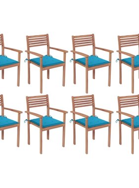 VidaXL Tuinstoelen stapelbaar 8 st met kussens massief teakhout