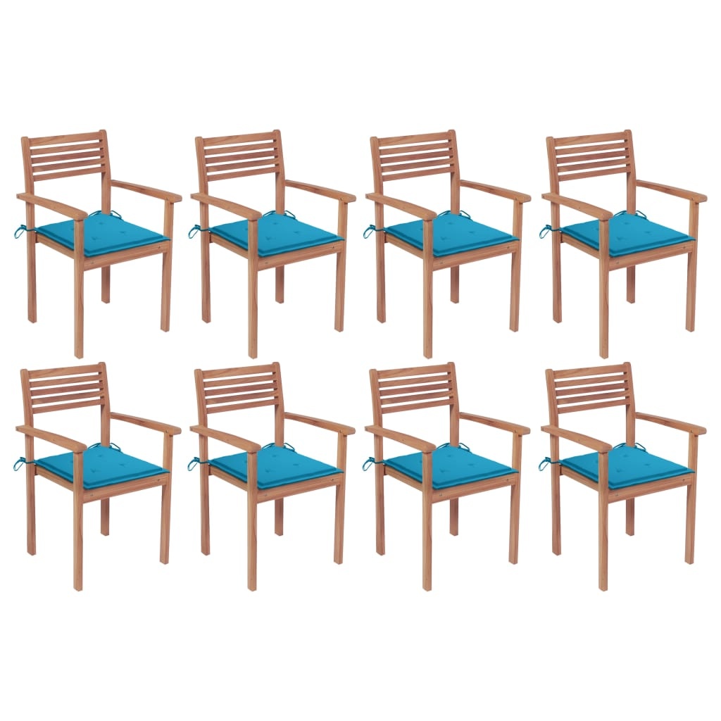 VidaXL Tuinstoelen stapelbaar 8 st met kussens massief teakhout