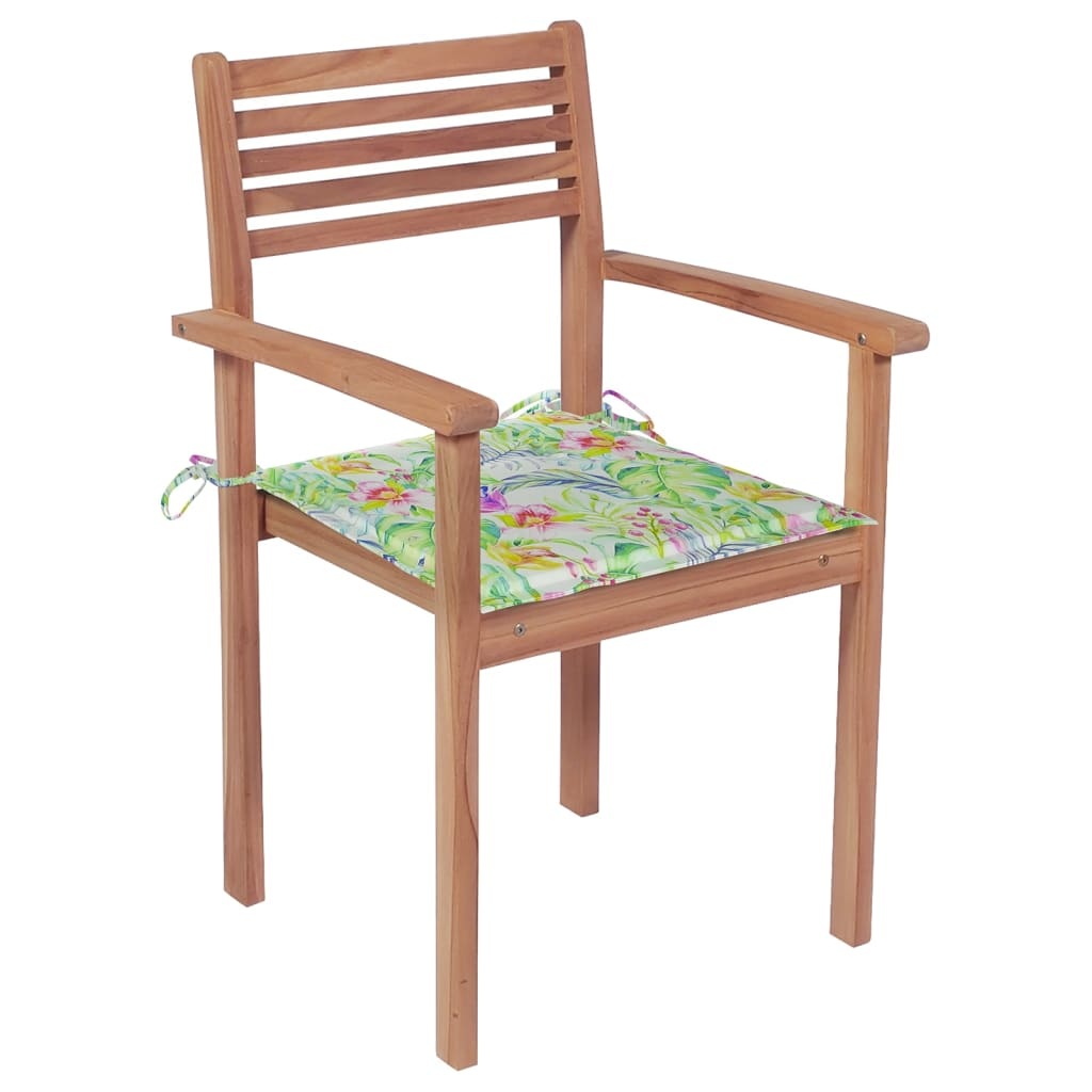 VidaXL Tuinstoelen stapelbaar 6 st met kussens massief teakhout