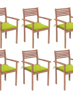 VidaXL Tuinstoelen stapelbaar 6 st met kussens massief teakhout