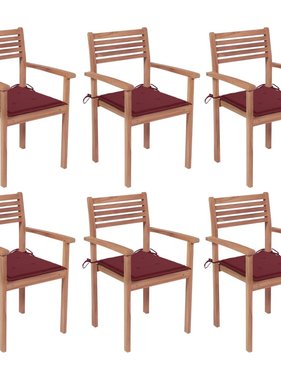 VidaXL Tuinstoelen stapelbaar 6 st met kussens massief teakhout