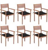 VidaXL Tuinstoelen stapelbaar 6 st met kussens massief teakhout