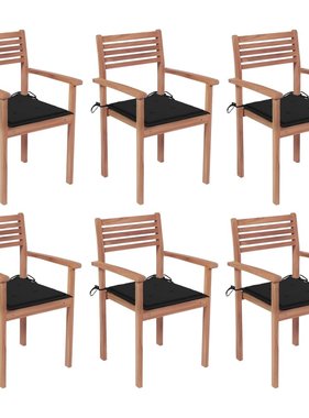 VidaXL Tuinstoelen stapelbaar 6 st met kussens massief teakhout