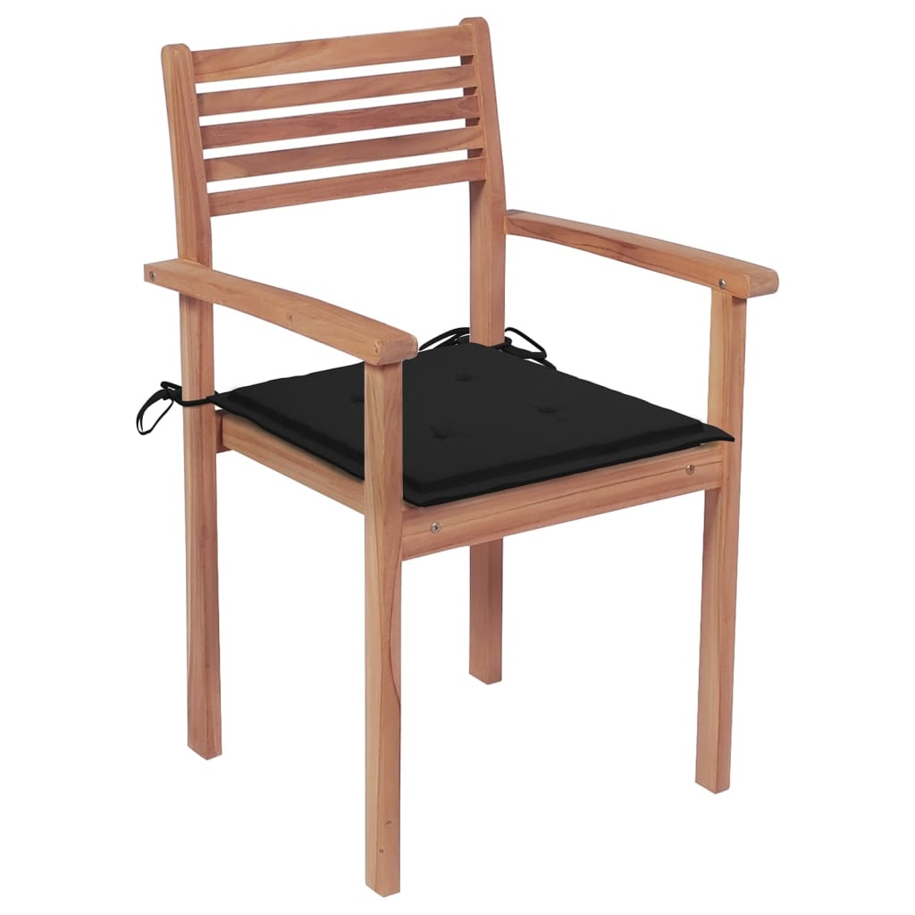 VidaXL Tuinstoelen stapelbaar 6 st met kussens massief teakhout
