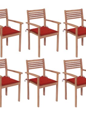 VidaXL Tuinstoelen stapelbaar 6 st met kussens massief teakhout