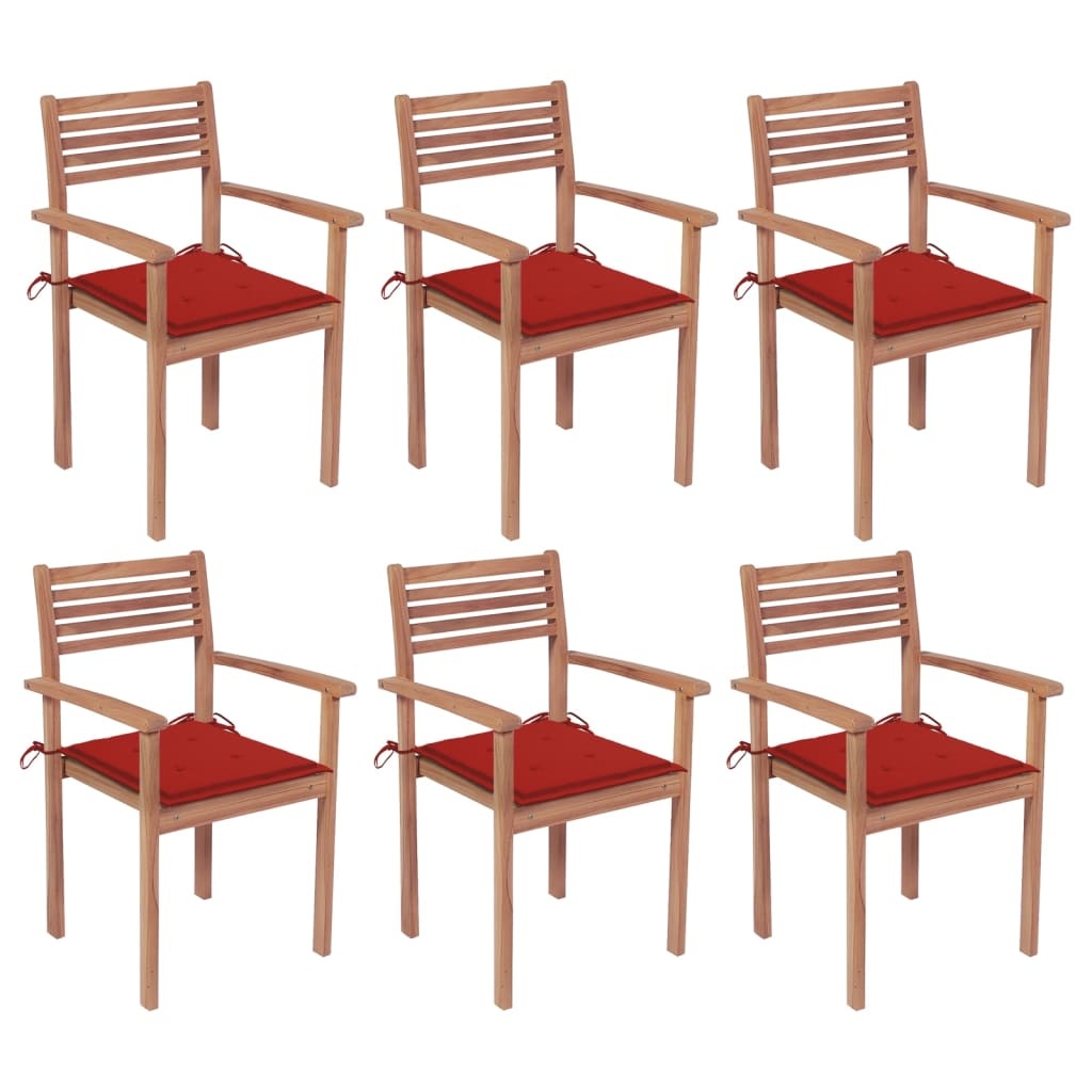VidaXL Tuinstoelen stapelbaar 6 st met kussens massief teakhout