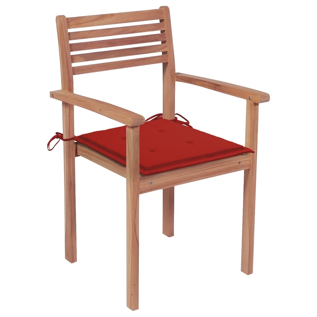 VidaXL Tuinstoelen stapelbaar 6 st met kussens massief teakhout