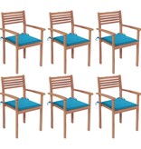 VidaXL Tuinstoelen stapelbaar 6 st met kussens massief teakhout