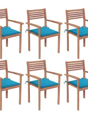 VidaXL Tuinstoelen stapelbaar 6 st met kussens massief teakhout