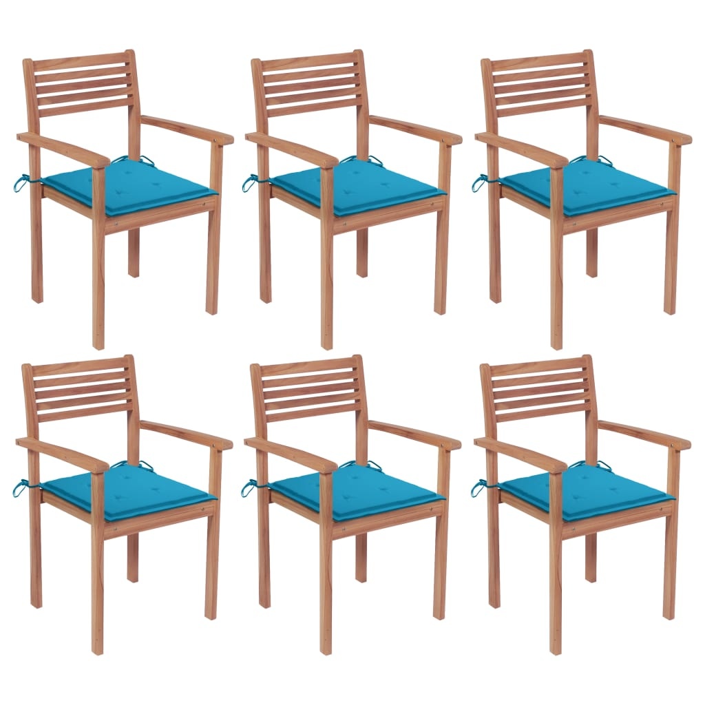 VidaXL Tuinstoelen stapelbaar 6 st met kussens massief teakhout